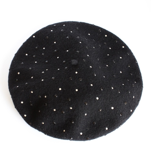 Norma Kamali OMO Hat Beret Black Wool Embellished Rare Retro Vintage 80s main image 7